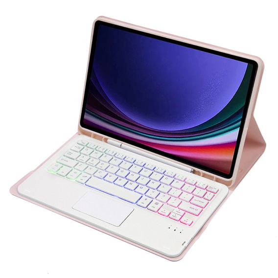 Etui z podświetlaną klawiaturą bluetooth touchpad do Samsung Galaxy Tab A9+, Różowe