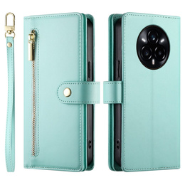 Etui z klapką do Realme 14 Pro 5G, Wallet Zipper Pocket, miętowe