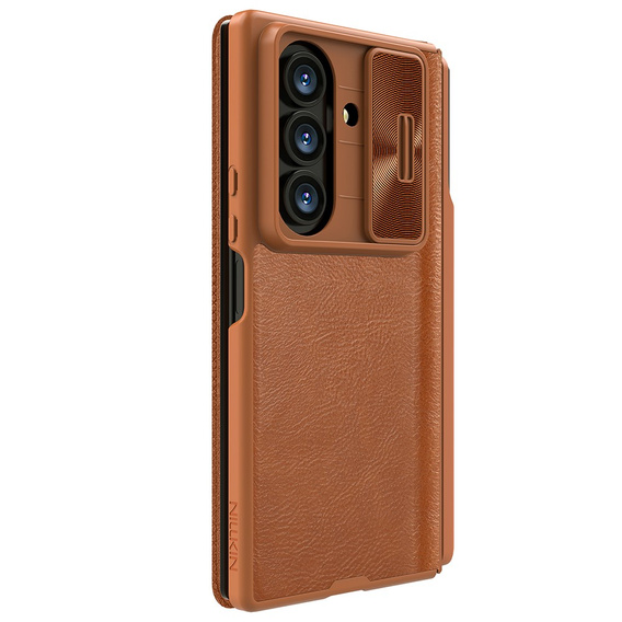 Etui z klapką NILLKIN do Samsung Galaxy Z Fold7, CamShield Qin Pro, skórzane z rysikiem, brązowe