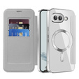 Etui z klapką do Google Pixel 9A, RFID Wallet MagSafe z ochroną aparatu, srebrne