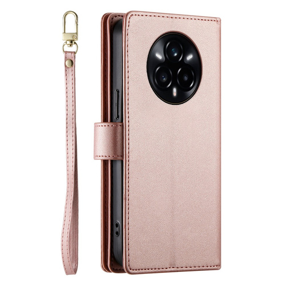 Etui z klapką do Realme 14 Pro+ 5G, Wallet Zipper Pocket, różowe