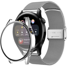 Etui z folią ochronną + Bransoleta Milanese do Huawei Watch 3 46mm, Silver