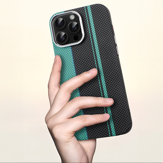 Etui do iPhone 16 Pro Max, Carbon Fiber MagSafe, czarne / niebieskie