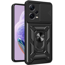 Etui do Xiaomi Redmi Note 12 Pro 5G, pancerne Slide Ring, czarne + szkło 9H