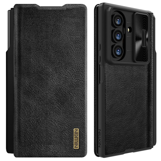 Etui z klapką NILLKIN do Samsung Galaxy Z Fold7, CamShield Qin Pro, skórzane z rysikiem, czarne