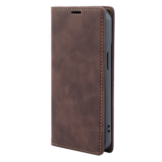 Etui do iPhone 15, ERBORD Vintage portfel z klapką, kawowe