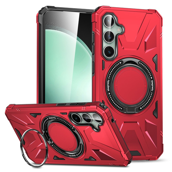 Etui do Samsung Galaxy A15 5G, pancerne do MagSafe z podstawką, czerwone + szkło 9H