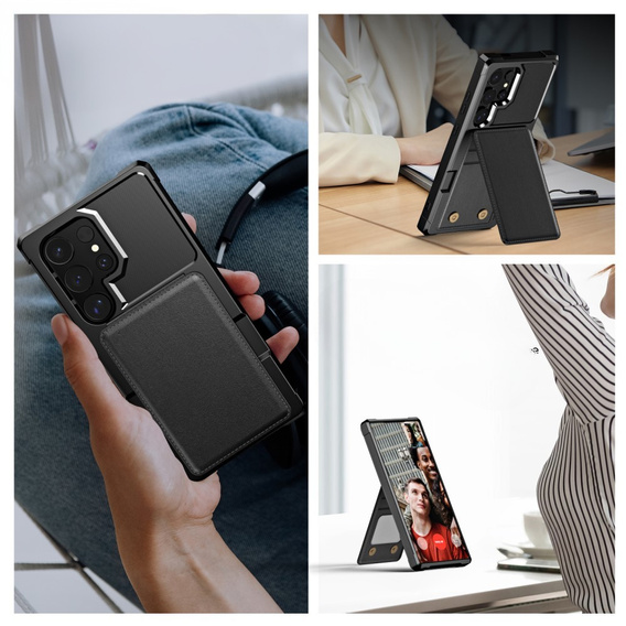 Etui do Samsung Galaxy S25 Ultra, Card Holder Kickstand, czarne