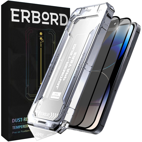 2x Szkło Hartowane prywatyzujące do iPhone 14 Pro Max, ERBORD 9H Easy App Anti-Peep