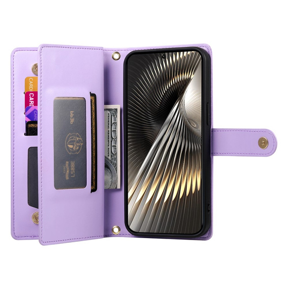 Etui z klapką do Xiaomi Poco X7 Pro 5G, Wallet Zipper Pocket, fioletowe