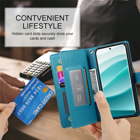 Etui z klapką do Xiaomi Redmi Note 15 Pro 5G, Wallet Zipper Pocket, niebieskie
