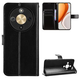 Etui z klapką do Honor Magic 8 Lite, Crazy Horse Wallet, czarne
