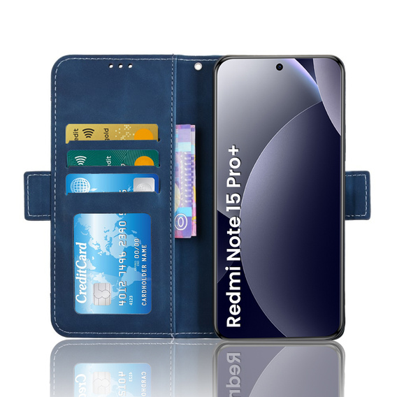 Etui z klapką do Xiaomi Redmi Note 15 Pro Plus 5G / Poco M8 Pro 5G, Card Slot, niebieskie