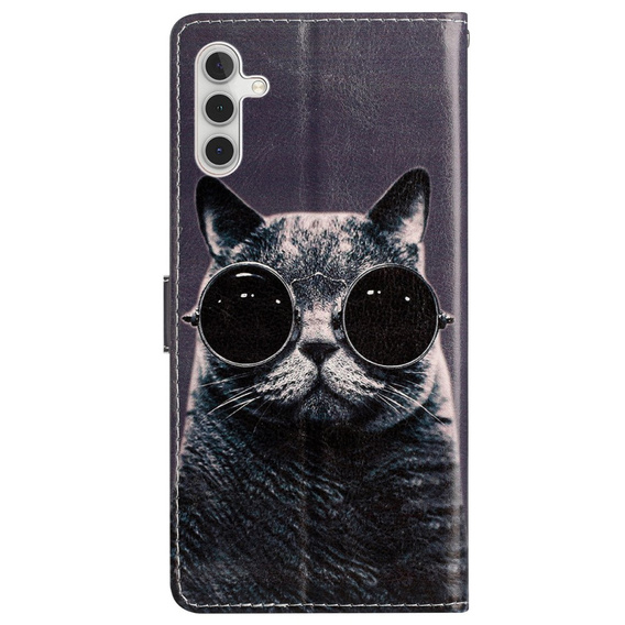 Etui z klapką do Samsung Galaxy A25 5G, Wallet, Cat, czarne + szkło 9H