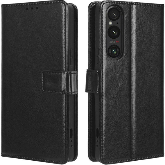 Etui z klapką do Sony Xperia 1 V, Crazy Horse Wallet, czarne