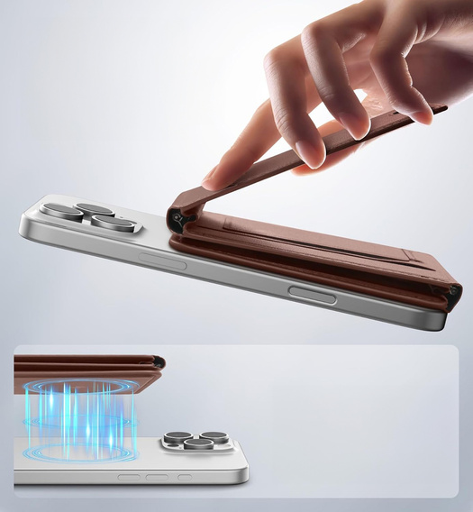 Magnetyczny portfel SURITCH z lokalizatorem Find My, NFC i podstawką – brązowy