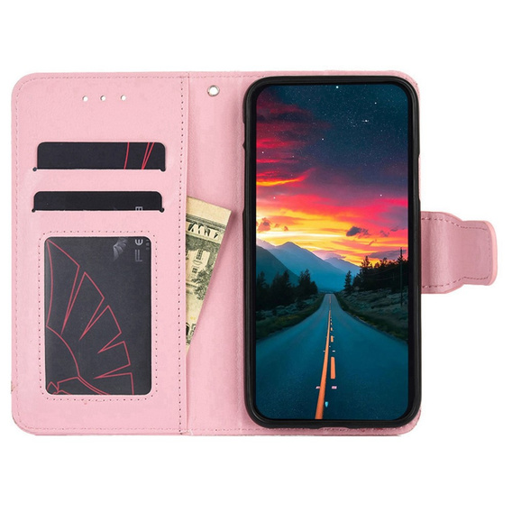 Etui z klapką do TCL 305i, PU Leather Wallet Case, różowe