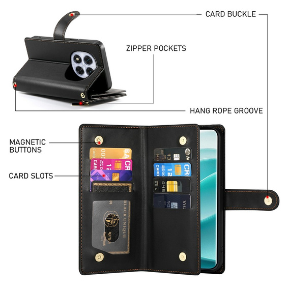 Etui z klapką do Xiaomi Redmi Note 15 Pro 5G, Wallet Zipper Pocket, czarne