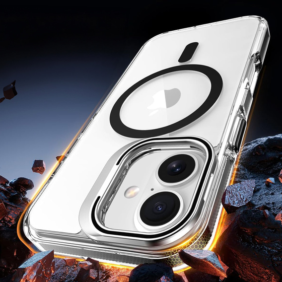 Etui do iPhone 17, do MagSafe, z podstawką, przezroczyste z czarnymi akcentami