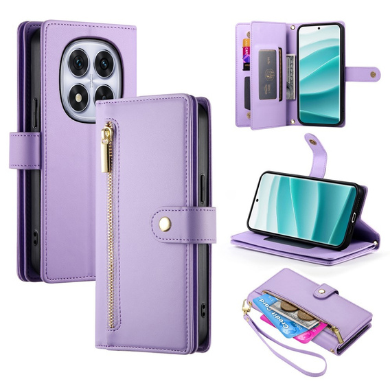 Etui z klapką do Xiaomi Redmi Note 14 Pro 5G / Poco X7 5G, Wallet Zipper Pocket, fioletowe