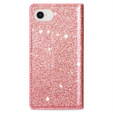Etui z klapką do iPhone 16E, Card Slot Glittery, różowe
