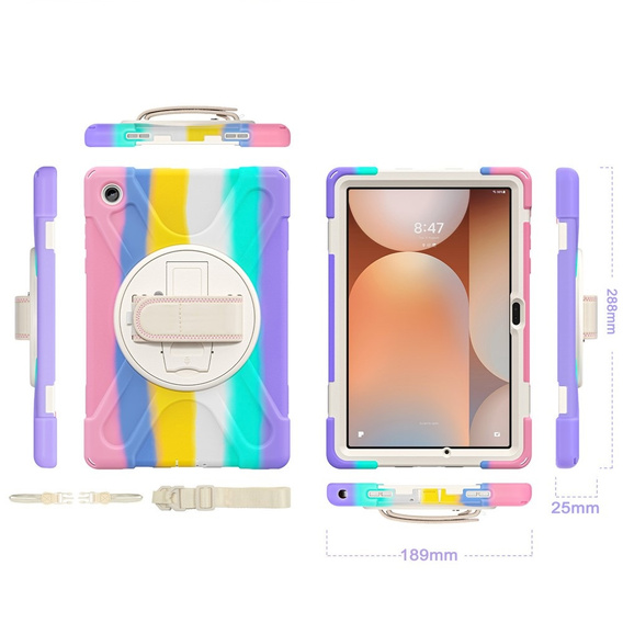 Pancerne etui do Samsung Galaxy Tab A11+, z podstawką i paskiem na ramię – wielokolorowe