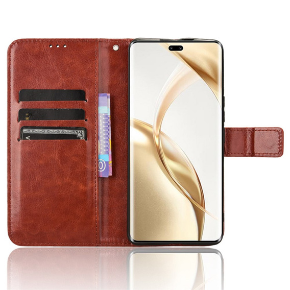 Etui z klapką do Honor 200 Pro 5G – portfelowe, brązowe, z kieszonkami i podstawką