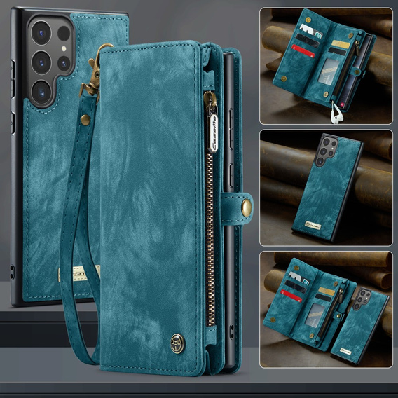 Etui CASEME do Samsung Galaxy S25 Ultra, Retro Leather Wallet, z paskiem, zielone