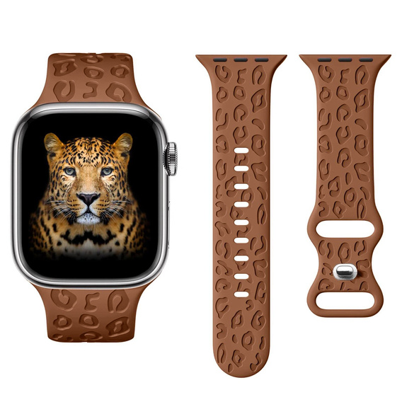 Pasek Silikonowy do Apple Watch 1/2/3/4/5/6/7/8/9/10/11/SE 38/40/41/42mm, Leopard, Brązowy