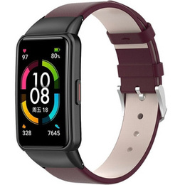 Pasek Skórzany ze skóry naturalnej do Huawei Band 6, Bordowy