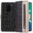 Etui z klapką do Xiaomi Redmi Note 9, Wallet Pocket Zipper Lace, czarne