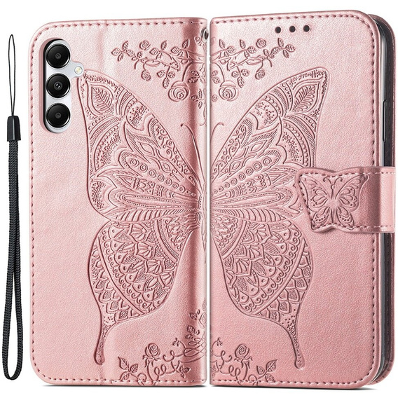 Etui z klapką do Samsung Galaxy A05s, Butterfly, różowe rose gold