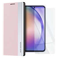 Zestaw Etui do Samsung Galaxy A54 5G, Side Magnetic z klapką, Różowe + szkło