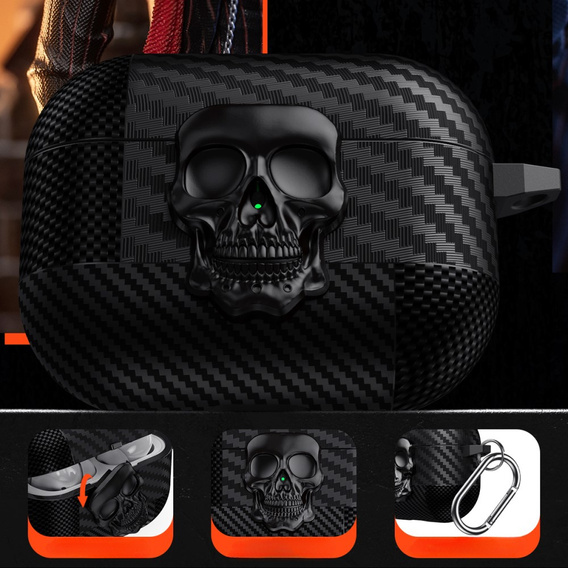 Etui ochronne z motywem czaszki do AirPods 4 – czarne