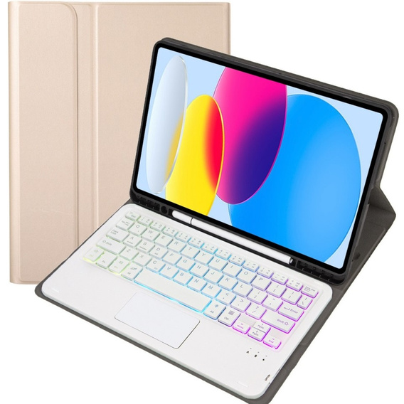 Etui z podświetlaną klawiaturą bluetooth touchpad do iPad 10.9" 2022 (10 gen.) / iPad 11" 2025 A16 (11 gen.), złote