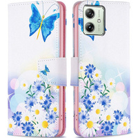 Etui z klapką do Motorola Moto G54 5G, Wallet, butterfly and flowers białe