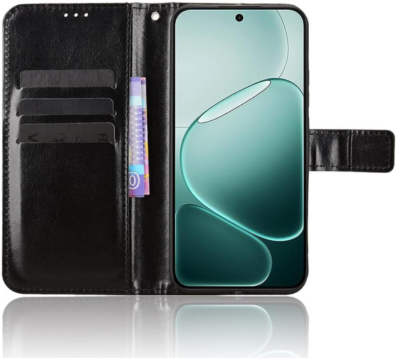 Etui z klapką do Oppo A6 Pro 5G, Crazy Horse Wallet, czarne