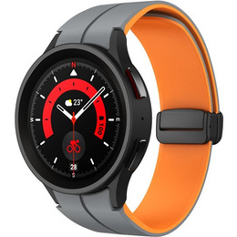 Pasek Silikonowy do Samsung Galaxy Watch 4/5/6/7/FE 40/42/43/44/45/46/47mm, Szary / Pomarańczowy