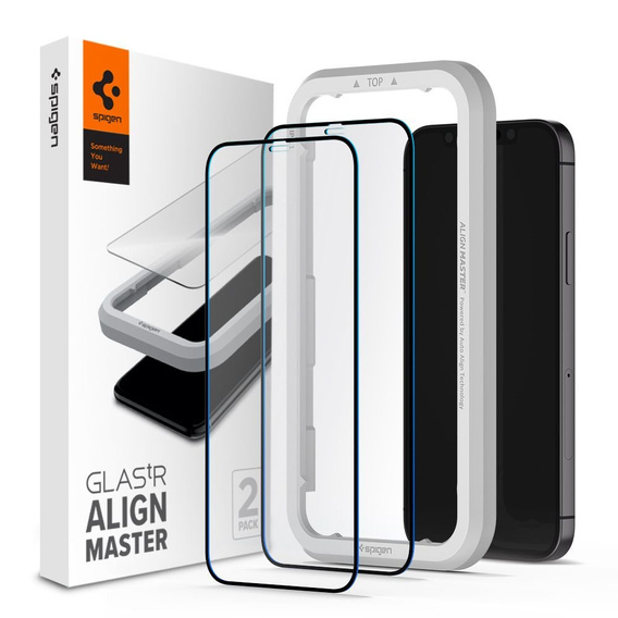 Szkło Hartowane z ramką do montażu SPIGEN Alm Glas FC do iPhone 12/12 Pro (2 sztuki)