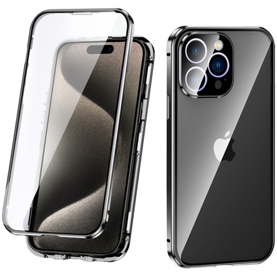 Etui do iPhone 15 Pro, Magnetic Dual Glass, czarne