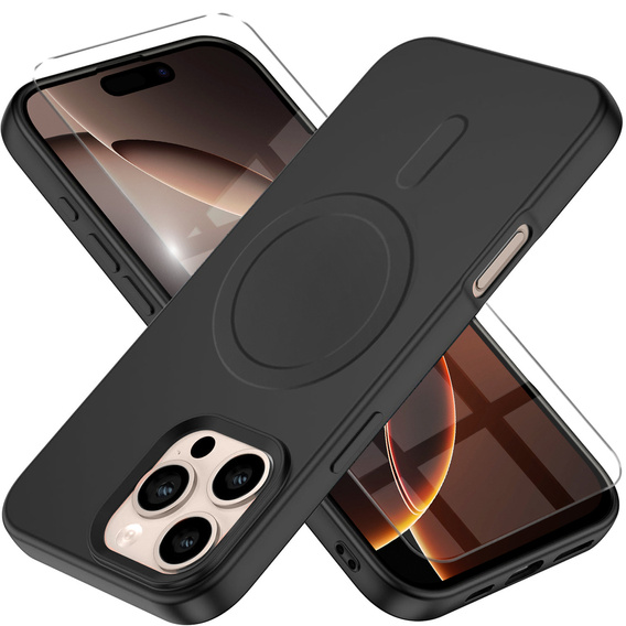 Etui do MagSafe ERBORD Silicone Mag Cover do iPhone 16 Pro Max, czarne + Szkło Hartowane 9H