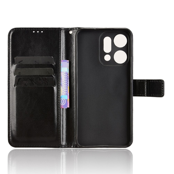 Etui z klapką do Oppo Reno 14, z teksturą Crazy Horse, czarne