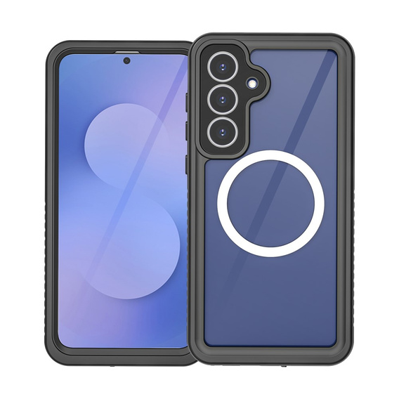 Etui Wodoodporne IP68 do Samsung Galaxy S25 FE, Redpepper, do MagSafe, przezroczyste z czarną ramką