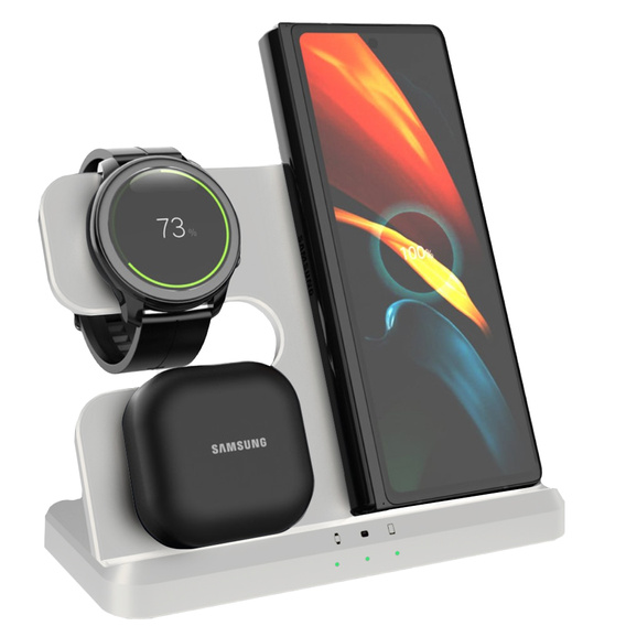 Ładowarka Bezprzewodowa Indukcyjna 3w1 QI Szybka do Samsung S25 S24 S23 Galaxy Watch Buds Stacja biała 