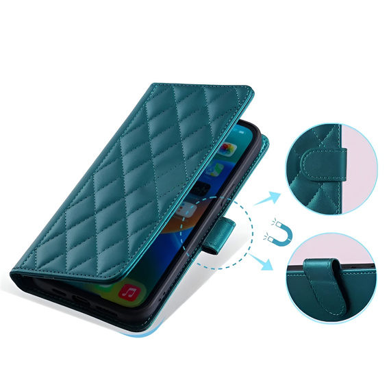 Etui z klapką do Samsung Galaxy A16, Rhombus Crossbody Leather, zielone