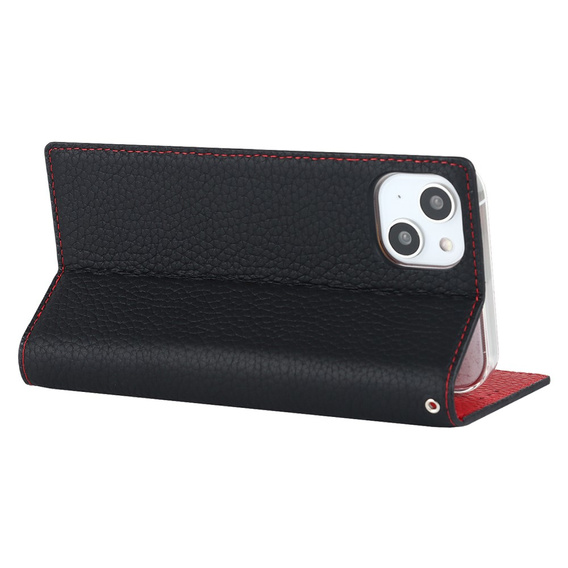 Etui z klapką do iPhone 15, Litchi Skin Grain, czarne