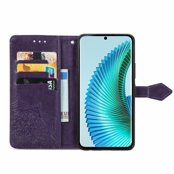 Etui z klapką do Honor Magic 6 Lite 5G, Mandala, fioletowe