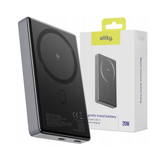 Allity APB-300 – Power Bank 10000 mAh z Ładowaniem Bezprzewodowym - szary