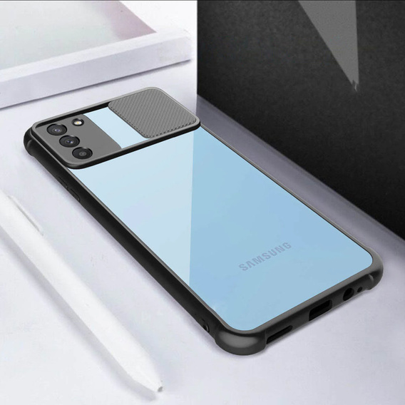 Etui do Samsung Galaxy A03s, z ochroną aparatu, przezroczyste / czarne