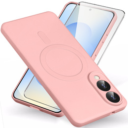 Etui do Samsung Galaxy S25 Edge, Silicone Lite, różowe + szkło 9H